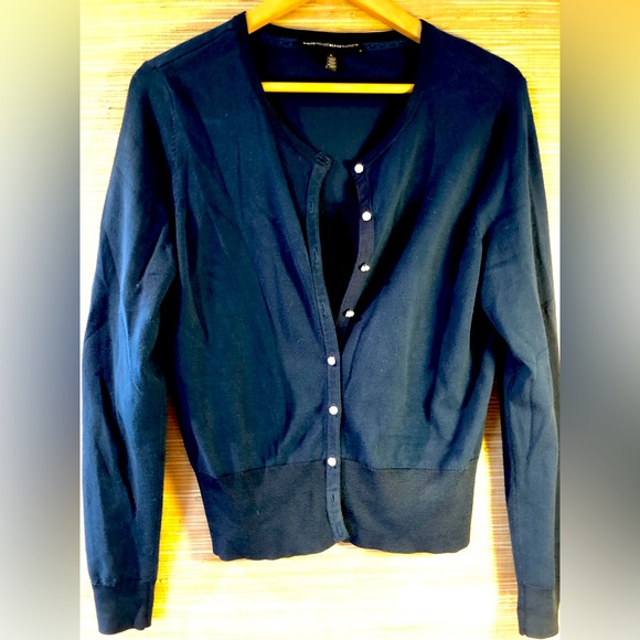 White House Black Market Sweaters - WHBM Sz L Navy cardigan Pearl/rhinestone button detail Perfect for Holiday party